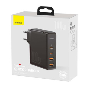 Obrazek Ładowarka sieciowa BASEUS GaN2 PRO 2xUSB+2xUSB-C 100W CZARNA/BLACK