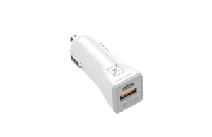 Obrazek Ładowarka samochodowa MX KAPPA 18W PD+QC, USB-A+C + KABEL C/LIGHTNING 20W PD, WHITE/BIAŁY