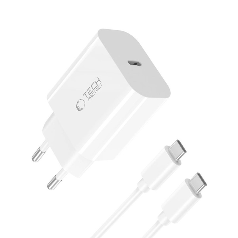 Obrazek TECH-PROTECT ładowarka sieciowa NC20W USB-C + KABEL USB-C WHITE