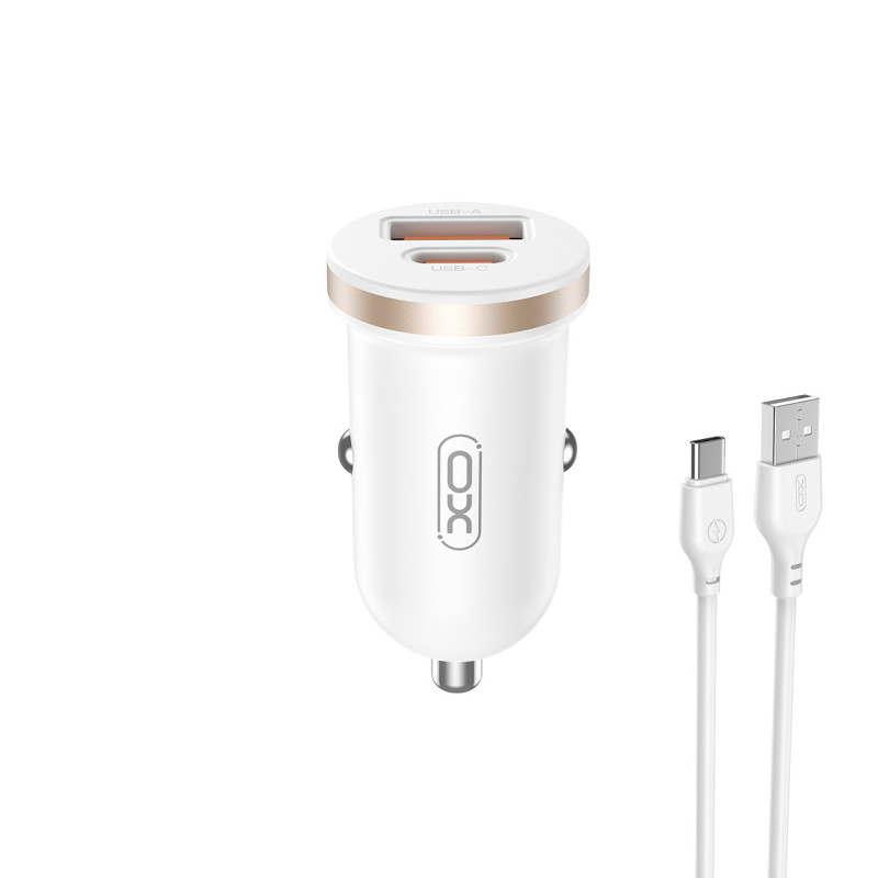 Obrazek XO ładowarka samochodowa CC56 PD 30W QC+PD BIAŁA + KABEL USB-C