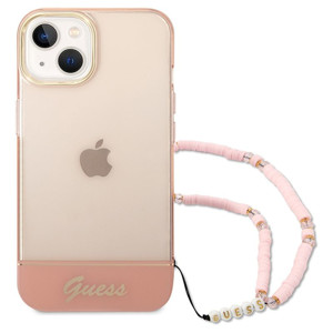 Obrazek GUESS IPHONE 14 PLUS TRANSLUCENT PEARL STRAP GUHCP14MHGCOHP RÓŻOWY/PINK