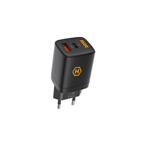 Obrazek Ładowarka sieć Hammer Rapid Charge Duo PD 20W USB-A+C, BLACK / CZARNY