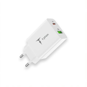 Obrazek Ładowarka sieciowa T-PHOX SPEEDY USB-C 20W + USB 18W QC 3.0 BIAŁA/WHITE