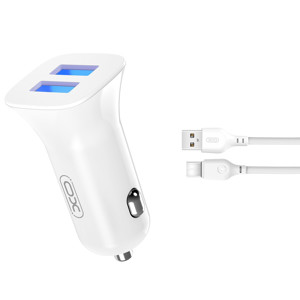 Obrazek XO ładowarka samochodowa TZ10 2x USB 2,4A biała + kabel USB-C