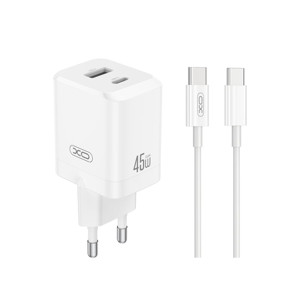 Obrazek XO ładowarka sieciowa CE36 PD 45W 1xUSB-C 1xUSB BIAŁA + KABEL USB-C/USB-C
