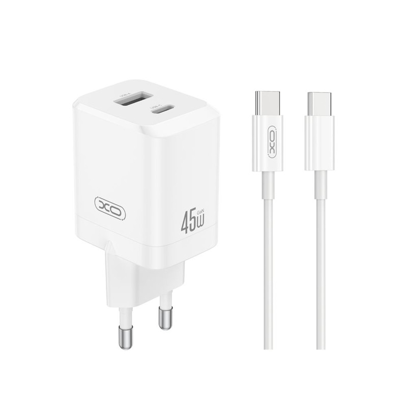 Obrazek XO ładowarka sieciowa CE36 PD 45W 1xUSB-C 1xUSB BIAŁA + KABEL USB-C/USB-C