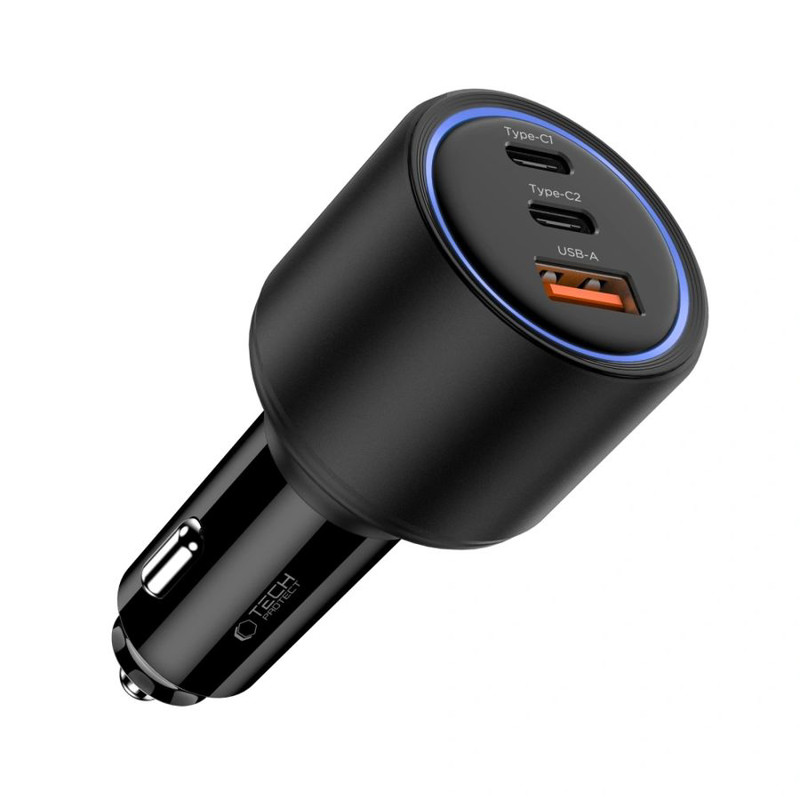 Obrazek TECH-PROTECT ładowarka samochodowa CC04 PD 130W QC 2xUSB-C/1xUSB BLACK