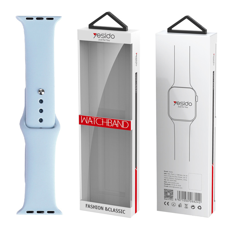 Obrazek Yesido WB44 Silikonowy Pasek do Apple Watch S 38/40/41 (97+110) #65 BŁĘKITNY
