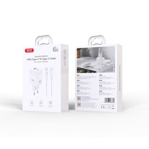 Obrazek XO ładowarka sieciowa CE36 PD 45W 1xUSB-C 1xUSB BIAŁA + KABEL USB-C/USB-C
