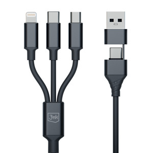 Obrazek 3MK KABEL HYPER 3w1 1,5m Czarny USB-A/C do Micro/USB-C/Lightning