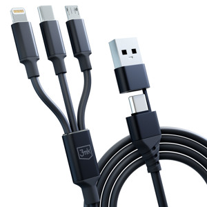 Obrazek 3MK KABEL HYPER 3w1 1,5m Czarny USB-A/C do Micro/USB-C/Lightning