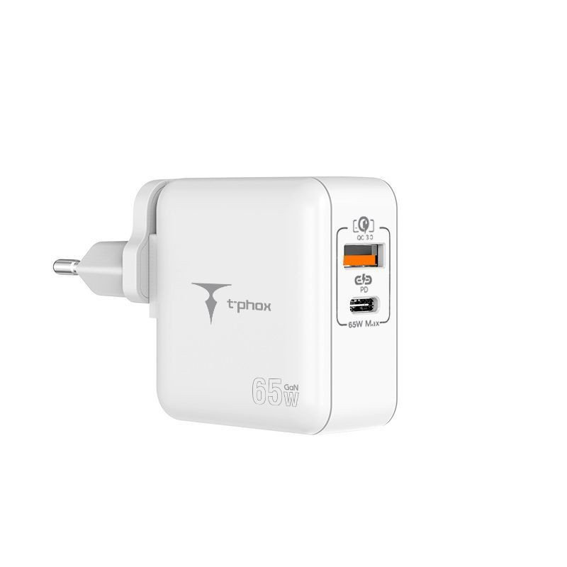 Obrazek Ładowarka sieciowa T-PHOX MEGA T-PP09 GAN PD 65W USB/USB-C WHITE