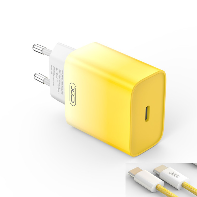 Obrazek XO ładowarka sieciowa CE18 PD 30W USB-C ŻÓŁTO-BIAŁA + KABEL USB-C