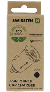 Obrazek Ładowarka samochodowa SWISSTEN QC 3.0 36W 2x USB ECO PACK BLACK