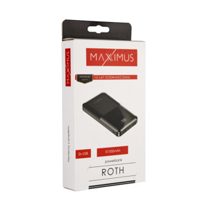 Obrazek POWERBANK MX ROTH 10 000 mAh, 2xUSB, 10W Li-Po, BLACK / CZARNY, + kabel microUSB