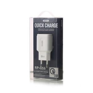 Obrazek Adapter sieciowy 1xUSB REMAX WHITE RP-U16 TRAVELLER 3,0 A