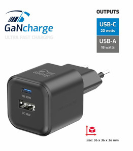 Obrazek Ładowarka sieciowa SWISSTEN GaN 1xUSB-C PD 20W 1xUSB 18W QC