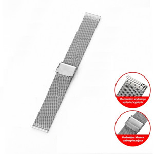 Obrazek Regulowany pasek ze stali nierdzewnej do zegarka/smartwatch 20mm, SILVER/SREBRNY