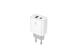 Obrazek Ładowarka SIECIOWA MX ALFA 20W PD+QC, USB-A+C + KABEL Type-C - Type-C 20W PD, WHITE/BIAŁY