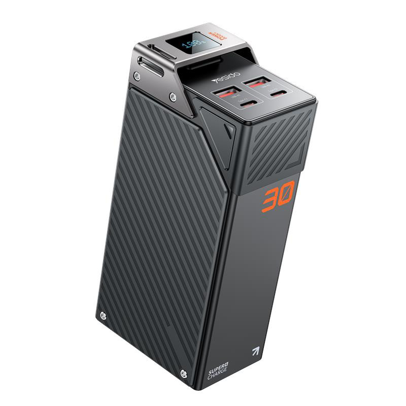 Obrazek Yesido Powerbank YP62 30 000 mAh 22.5W LED, 2xUSB-A + 2xUSB-C, BLACK / CZARNY