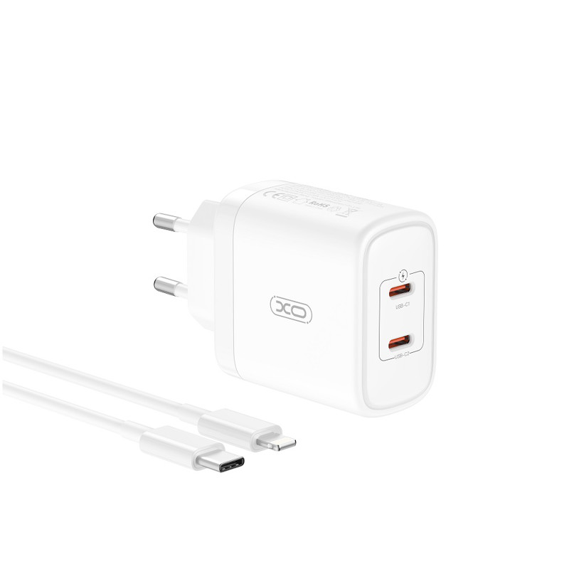 Obrazek XO ładowarka sieciowa CE08 PD 50W 2xUSB-C BIAŁA + KABEL LIGHTNING