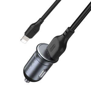 Obrazek XO ładowarka samochodowa CC46 QC 18W USB SZARA + KABEL LIGHTNING