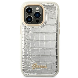 Obrazek GUESS IPHONE 14 PRO CROCO COLLECTION GUHCP14LHGCRHS SREBRNY/SILVER