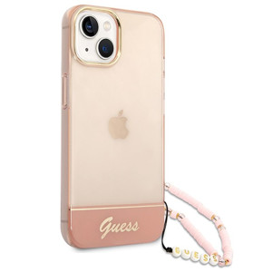 Obrazek GUESS IPHONE 14 PLUS TRANSLUCENT PEARL STRAP GUHCP14MHGCOHP RÓŻOWY/PINK