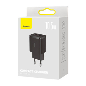 Obrazek Ładowarka sieciowa BASEUS COMPACT QC 2xUSB 10,5W BLACK