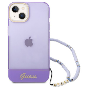 Obrazek GUESS IPHONE 14 PLUS TRANSLUCENT PEARL STRAP GUHCP14MHGCOHU FIOLET/PURPLE