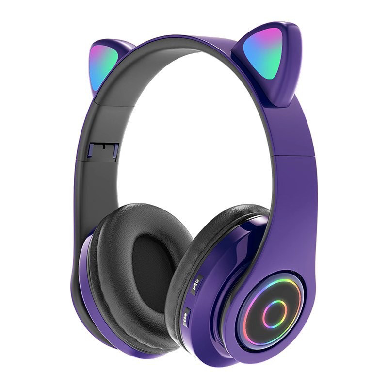 Obrazek SŁUCHAWKI BLUETOOTH B39 KOCIE USZY PURPLE / FIOLETOWY