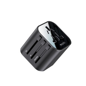 Obrazek Yesido Uniwersalny Adapter MC09 UK/EU/US /AU Max 8A, BLACK / CZARNY