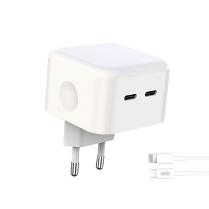 Obrazek XO ładowarka sieciowa L102 PD 35W 2x USB-C WHITE KABEL LIGHTNING