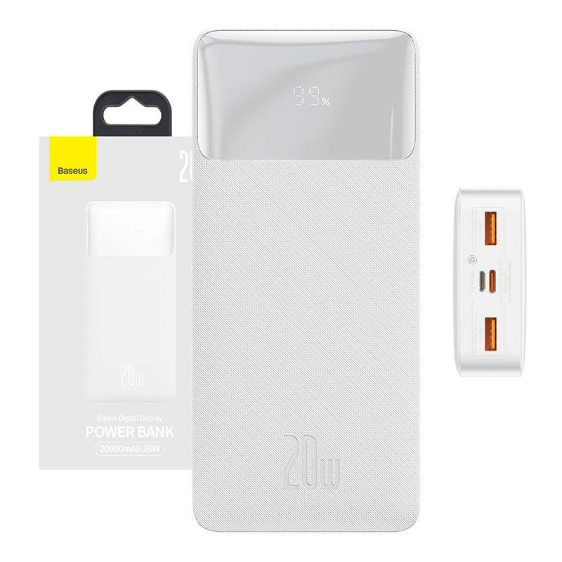 Obrazek POWERBANK BASEUS BIPOW 20000mAh 2XUSB USB-C 20W WHITE