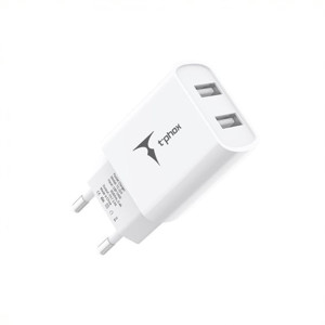 Obrazek Ładowarka sieciowa T-PHOX POCKET SERIES 2xUSB TCC-224 2.4A 12W + KABEL USB-C 1M WHITE