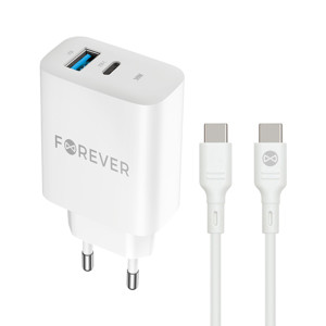 Obrazek Forever ładowarka sieciowa PD TC-07-30AC 30W 1xUSB-C 1xUSB + kabel USB-C/USB-C 60W
