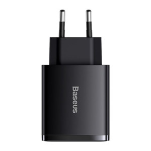 Obrazek Ładowarka sieciowa BASEUS COMPACT QC 2xUSB/USB-C PD 3A 30W CZARNA/BLACK