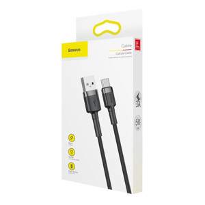 Obrazek KABEL BASEUS CAFULE USBforTYPE-C GRAY/BL GRAY/BLACK, 3A, 0.5M