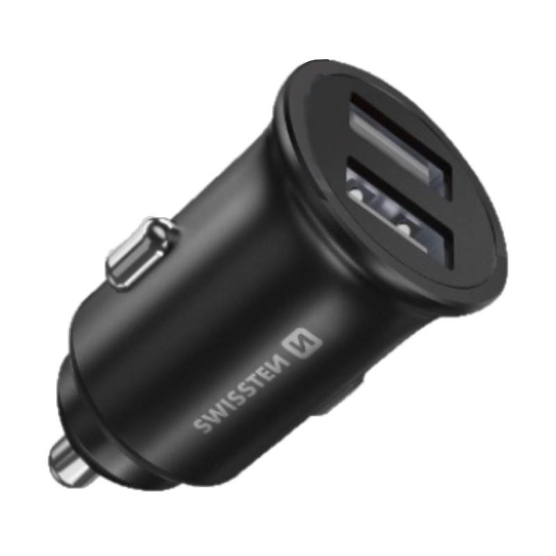 Obrazek SWISSTEN ładowarka samochodowa 2x USB 4,8A METAL CZARNA (CDU)