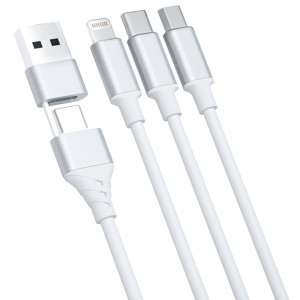 Obrazek 3MK KABEL HYPER 3w1 1,5m Biały USB-A/C do Micro/USB-C/Lightning