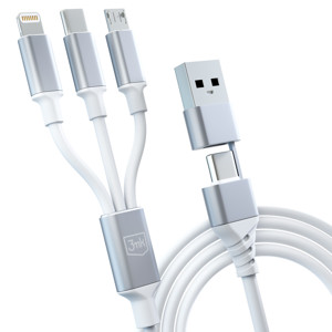 Obrazek 3MK KABEL HYPER 3w1 1,5m Biały USB-A/C do Micro/USB-C/Lightning