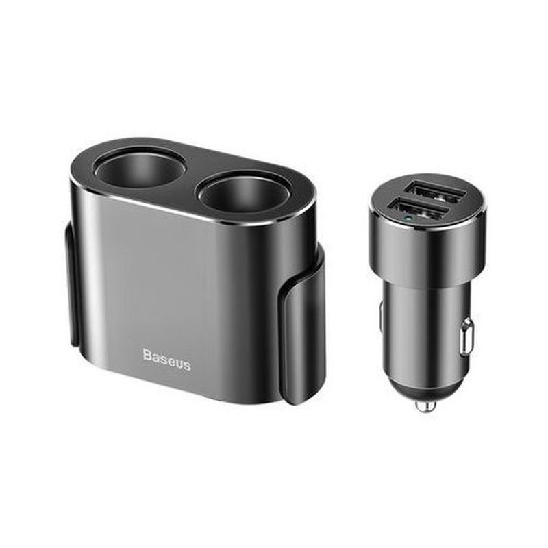 Obrazek ROZGAŁĘŹNIK SAMOCHODOWY BASEUS BLACK 80W DWA GNIAZDA SAMOCHODOWE+2xUSB 3.1A