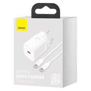 Obrazek Ładowarka sieciowa BASEUS SUPER SI QC 1C 25W + KABEL USB-C/USB-C 1M BIAŁA/WHITE