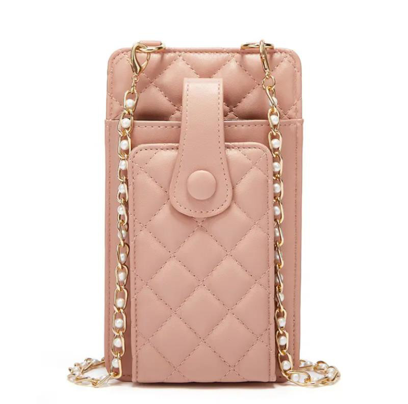 Obrazek Pikowana torebka / saszetka na telefon 19*10,5*2cm, PINK / RÓŻOWY