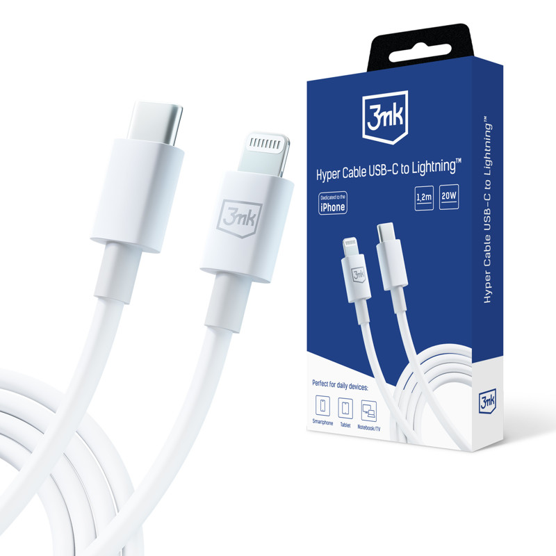 Obrazek 3MK KABEL HYPER USB-C/LIGHTNING 20W 1,2m biały