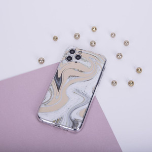 Obrazek ETUI MARMUR WAVE IPHONE 11 PRO WHITE-GOLD / BIAŁO-ZŁOTY