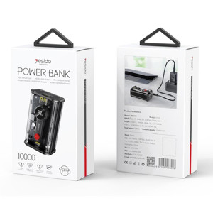 Obrazek Yesido Powerbank YP35 10 000 mAh 22.5W + PD20W, LED, CLEAR / PRZEŹROCZYSTY