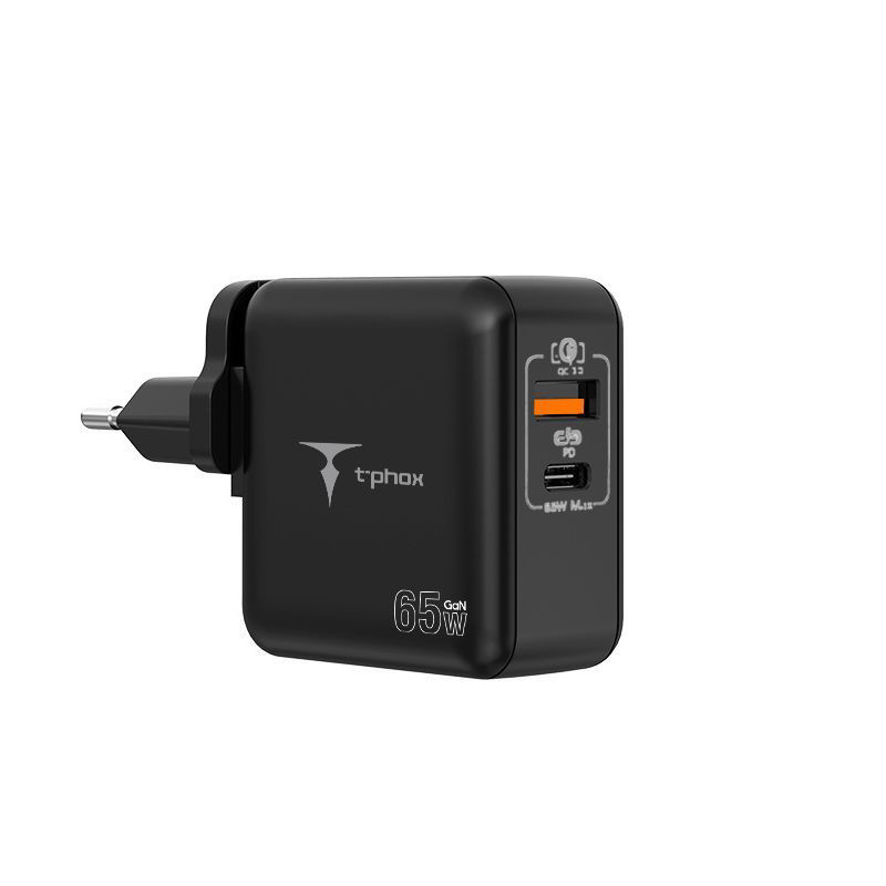 Obrazek Ładowarka sieciowa T-PHOX MEGA T-PP09 GAN PD 65W USB/USB-C BLACK