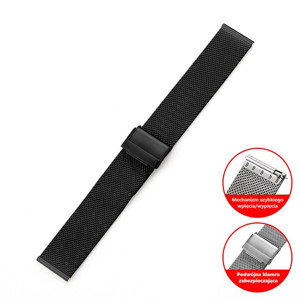 Obrazek Regulowany pasek ze stali nierdzewnej do zegarka/smartwatch 20mm, BLACK/CZARNY