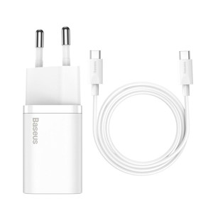 Obrazek Ładowarka sieciowa BASEUS SUPER SI QC 1C 25W + KABEL USB-C/USB-C 1M BIAŁA/WHITE